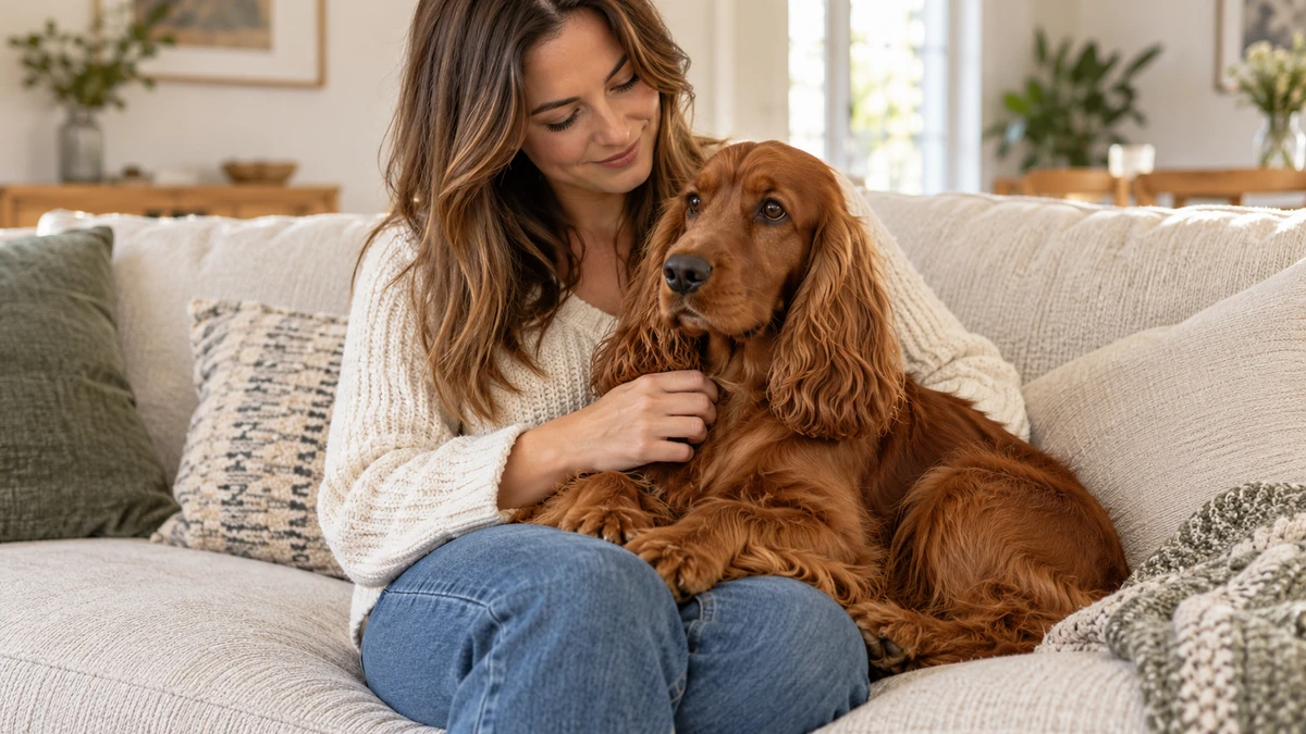 İngiliz Cocker köpek — sahibinin kucağında